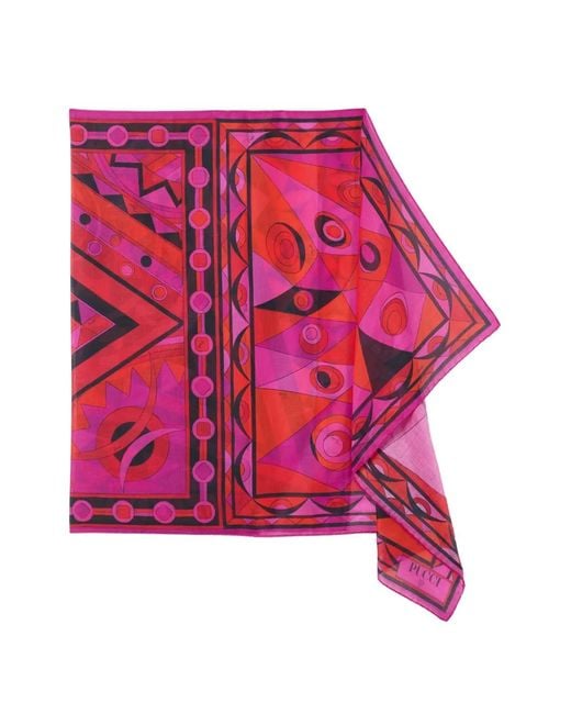 Emilio Pucci Pink Cotton Sarong With Mixed-Prints