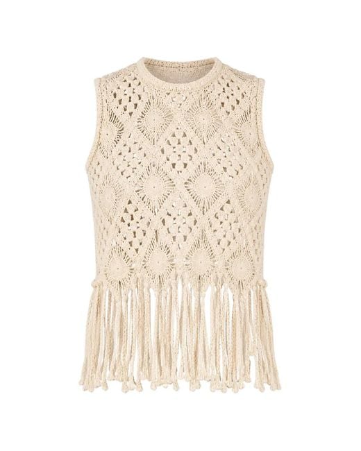 Hunter Bell Natural Astor Fringe-Trimmed Crochet Blouse