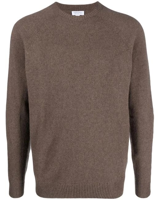Sunspel Brown Crew-Neck Wool Jumper for men
