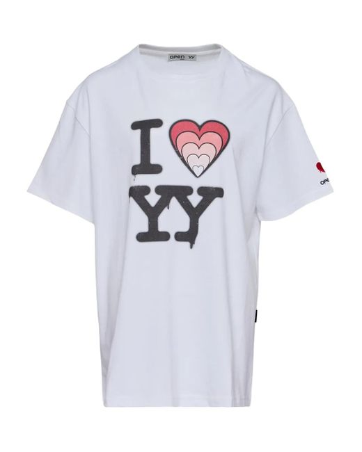 OPEN YY White Heart-Print T-Shirt