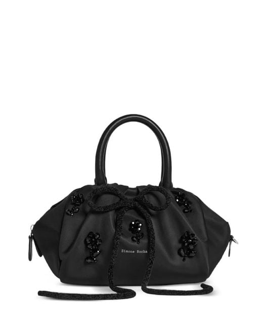Simone Rocha Black Floral-Appliqué Tote Bag