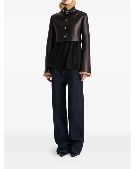 Khaite Black Jodie Shearling-Trim Button Jacket