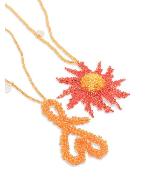 Ruslan Baginskiy White Flower And Heart Necklace (Set Of Two)