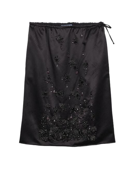 Prada Black Satin Skirt With Embroidery