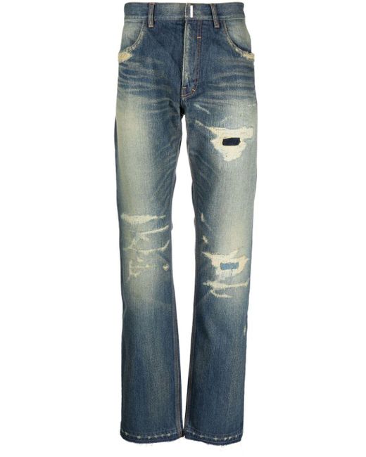 Givenchy Blue Distressed Straight-leg Jeans for men