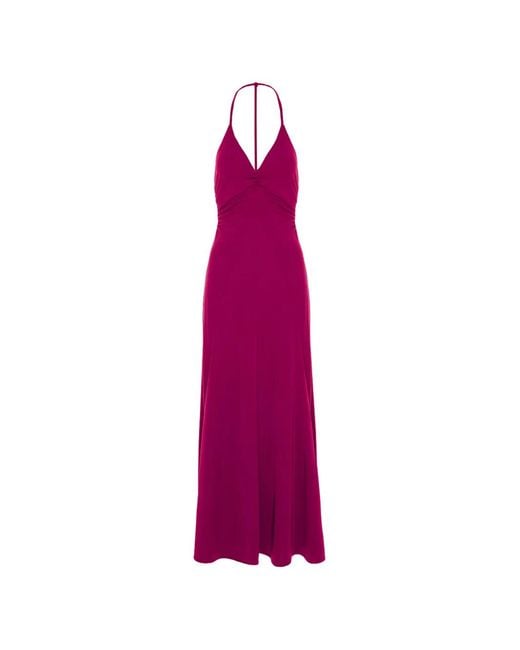 CuAnna Purple Ruched Halterneck Dress