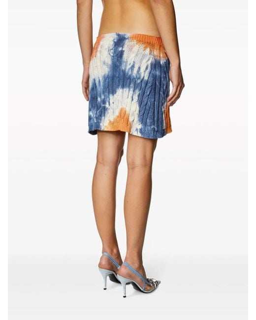 DIESEL Blue Tie-dye Mini Skirt In Cable-knit Cotton