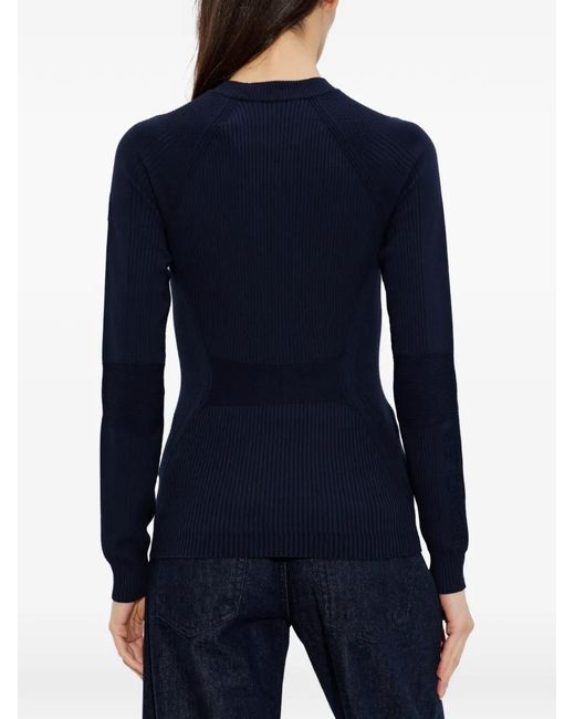 Moncler Blue Haut Côtelé À Logo
