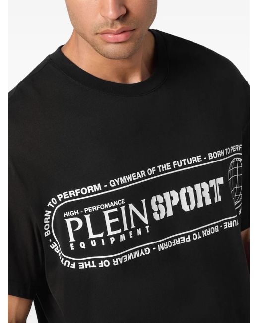 Philipp Plein Black Logo-Print Round-Neck T-Shirt for men