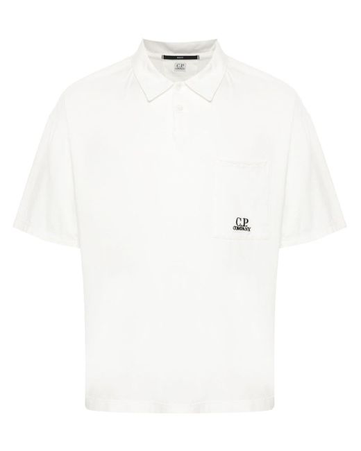 C P Company White Logo-embroidered Polo Shirt for men