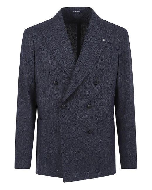 Tagliatore Blue Herringbone Double-Breasted Jacket for men