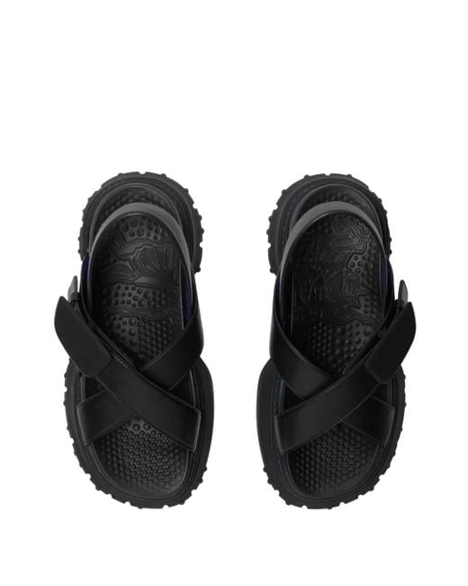 Burberry Black Pebbled Leather Sandals, Brand Size 37 Us
