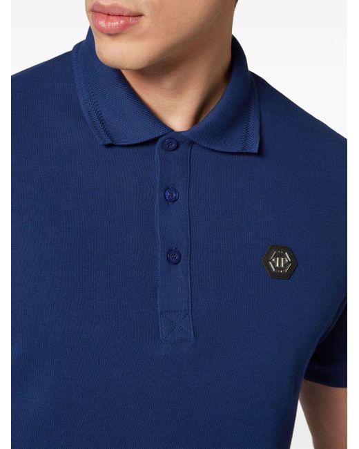 Philipp Plein Blue Gothic Plein Cotton Polo Shirt for men