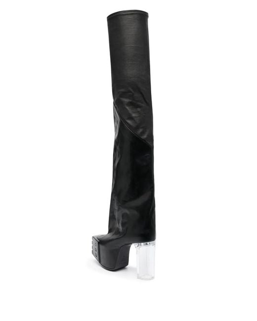 Rick Owens Black Flared Platform Leather Boots for men