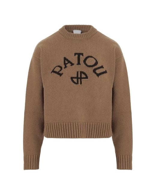 Patou Brown Logo-Embroidered Crew-Neck Sweater