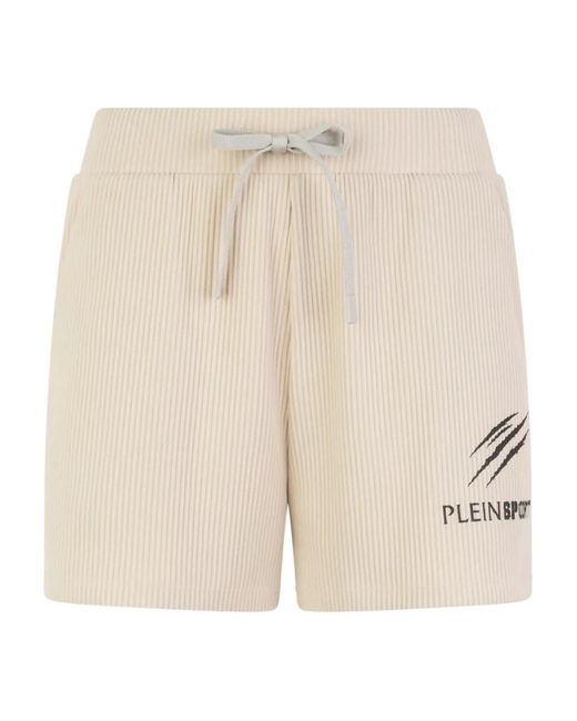 Philipp Plein Natural Ribbed Lettering Shorts