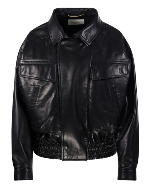 Saint Laurent Black Flap-Pocket Leather Jacket