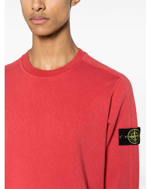Stone Island Red Compass-appliqué Cotton Sweatshirt for men