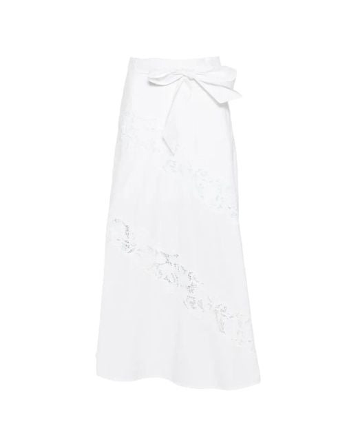 Twinset White Lace-Panel Midi Skirt