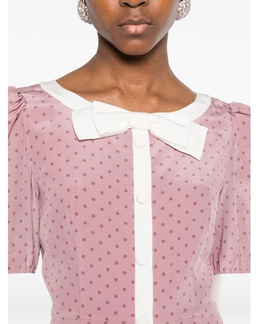 Alessandra Rich Pink Polka-Dot Bow-Detail Mini Dress