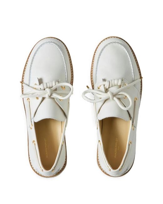Claudie Pierlot White Leather Lace-Up Fastening Boat Shoes