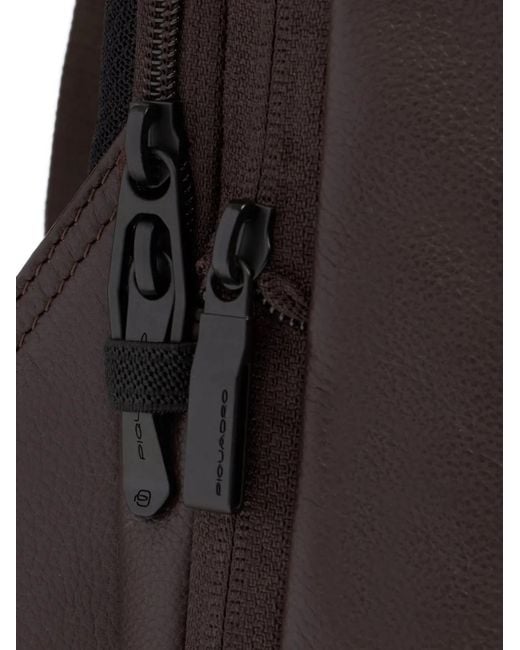 Piquadro Brown Logo-Appliqué Leather Backpack for men