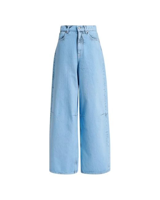 Essentiel Antwerp Blue Dirty-Effect Wide-Leg Jeans
