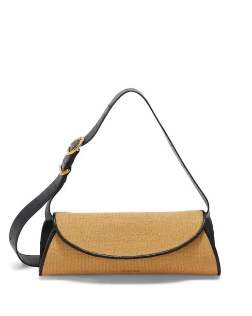 Jil Sander Metallic Small Cannolo Interwoven Raffia Shoulder Bag