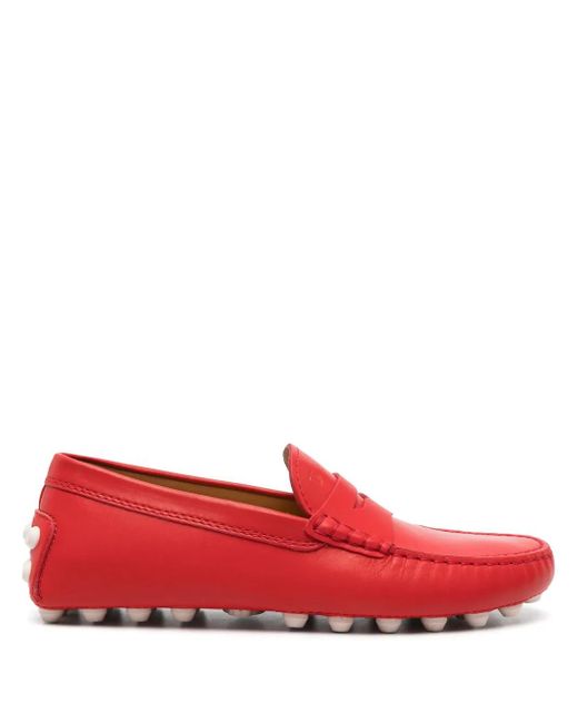 Tod's Red Gommino Bubble Leather Penny Loafers