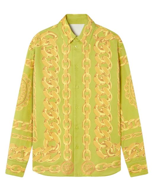 メンズ Versace メドゥーサ チェーンプリント シャツ Yellow