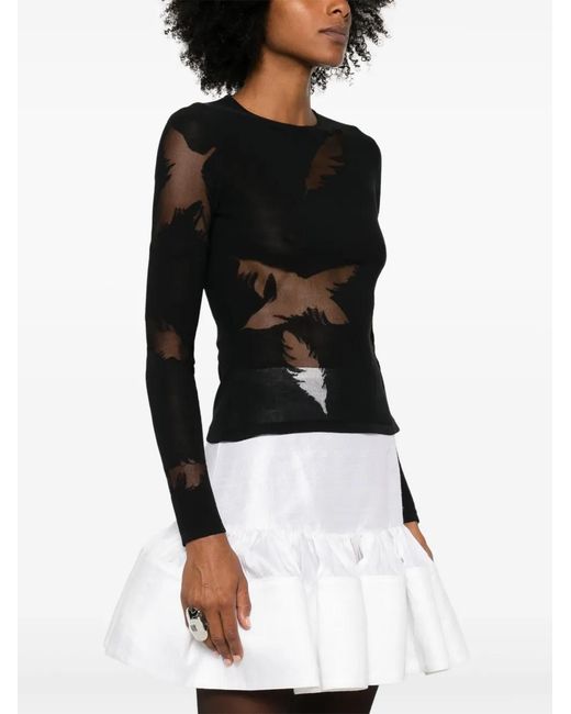McQueen Black Feather-Intarsia Blouse