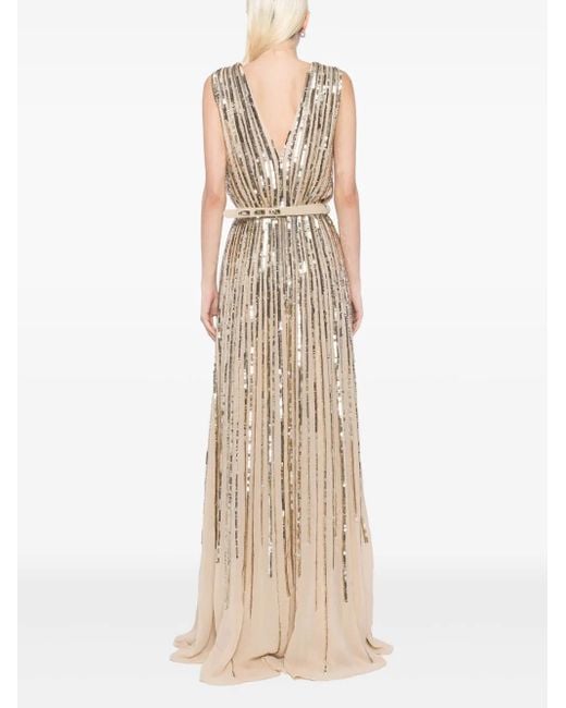 Saiid Kobeisy Natural Sequin Long Dress