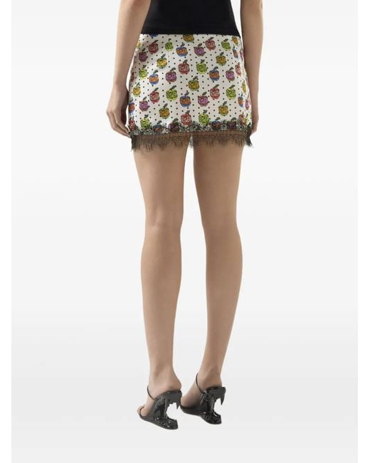 Gcds White Apple-Print Mini Skirt
