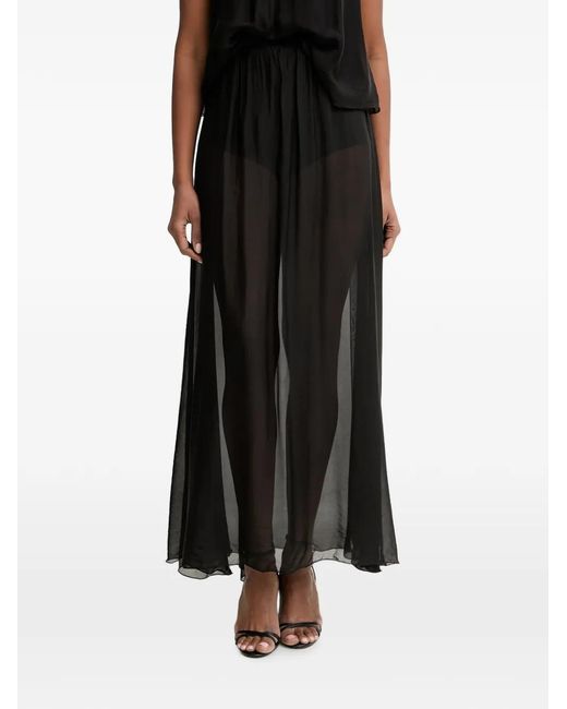 Haveone Black Sheer Floor-Length Maxi Skirt