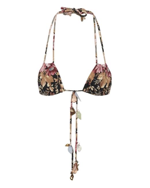 Chloé White Rose-Print Bikini Top