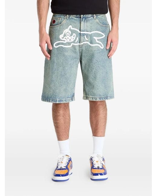 ICECREAM Blue Running Dog Denim Shorts for men