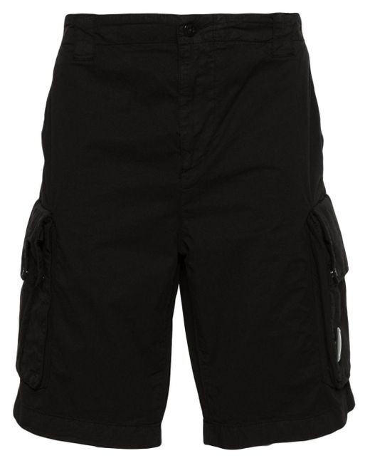 C P Company Black Lens-detail Cotton Cargo Shorts for men