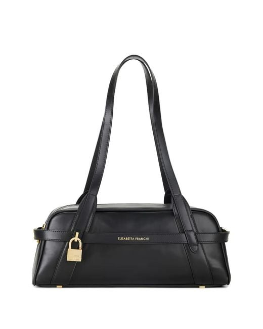 Elisabetta Franchi Black Metal-Padlock Leather Shoulder Bag