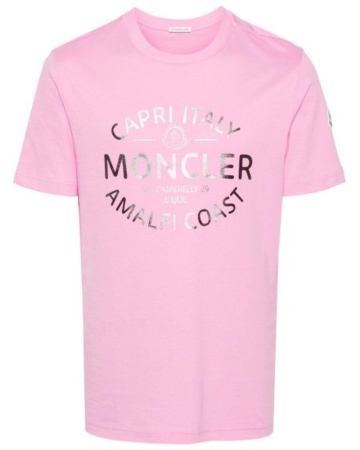 Moncler Pink Logo-print Cotton T-shirt for men