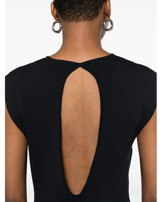 P.A.R.O.S.H. Black Cut-Out-Detail Midi Dress