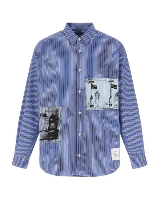Camicia A Righe Con Applicazione A Righe di Comme des Garçons in Blue da Uomo