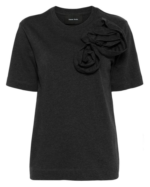 Simone Rocha Black Rose-appliqué Cotton T-shirt