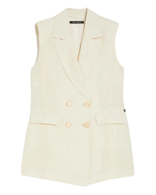 Pennyblack Natural Double-Breasted Sleeveless Vest