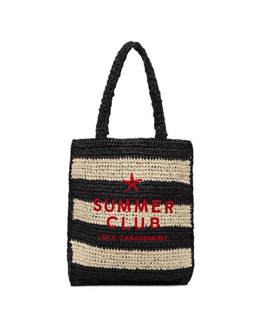 Lola Casademunt Black Embroidered Striped Beach Bag