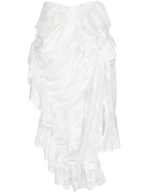 YUHAN WANG White Lace-jacquard Draped Asymmetric Skirt