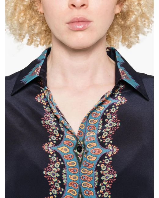 Etro Blue Silk Shirt With Paisley Print