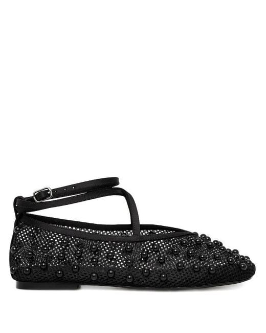 Stine Goya Black Bead-Embellished Mesh Ballet Flats