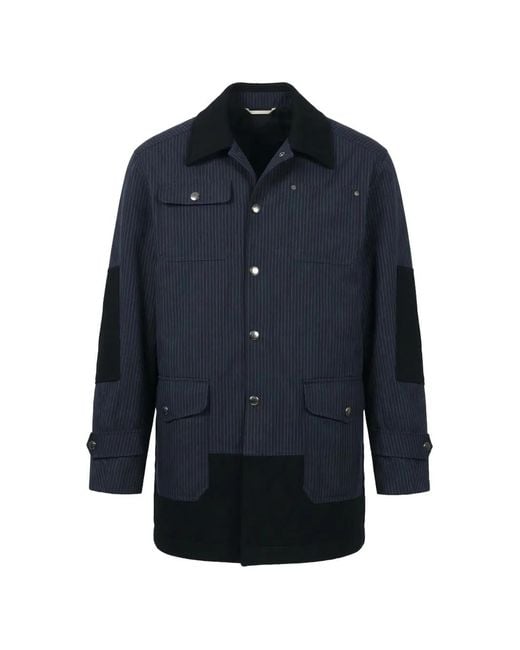 Valentino Garavani Blue Pinstripe-Pattern Panelled Coat