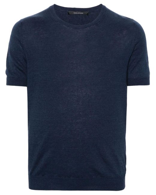 Tagliatore Fijngebreid Linnen Katoenen T-shirt in het Blue voor heren