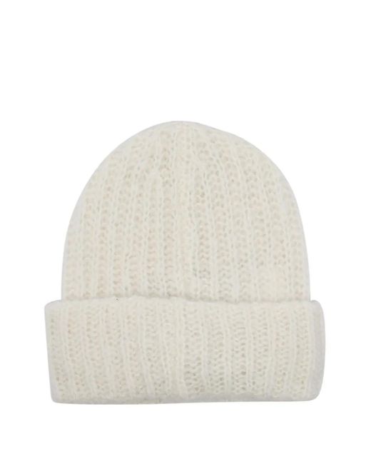 Pinko White Logo-Patch Beanie Hat